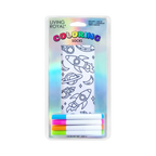 Product packaging showcasing a pair of Space Adventure Coloring Socks and four permanent fabric markers.