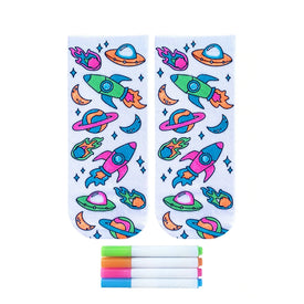 space adventure coloring space themed  white novelty crew socks