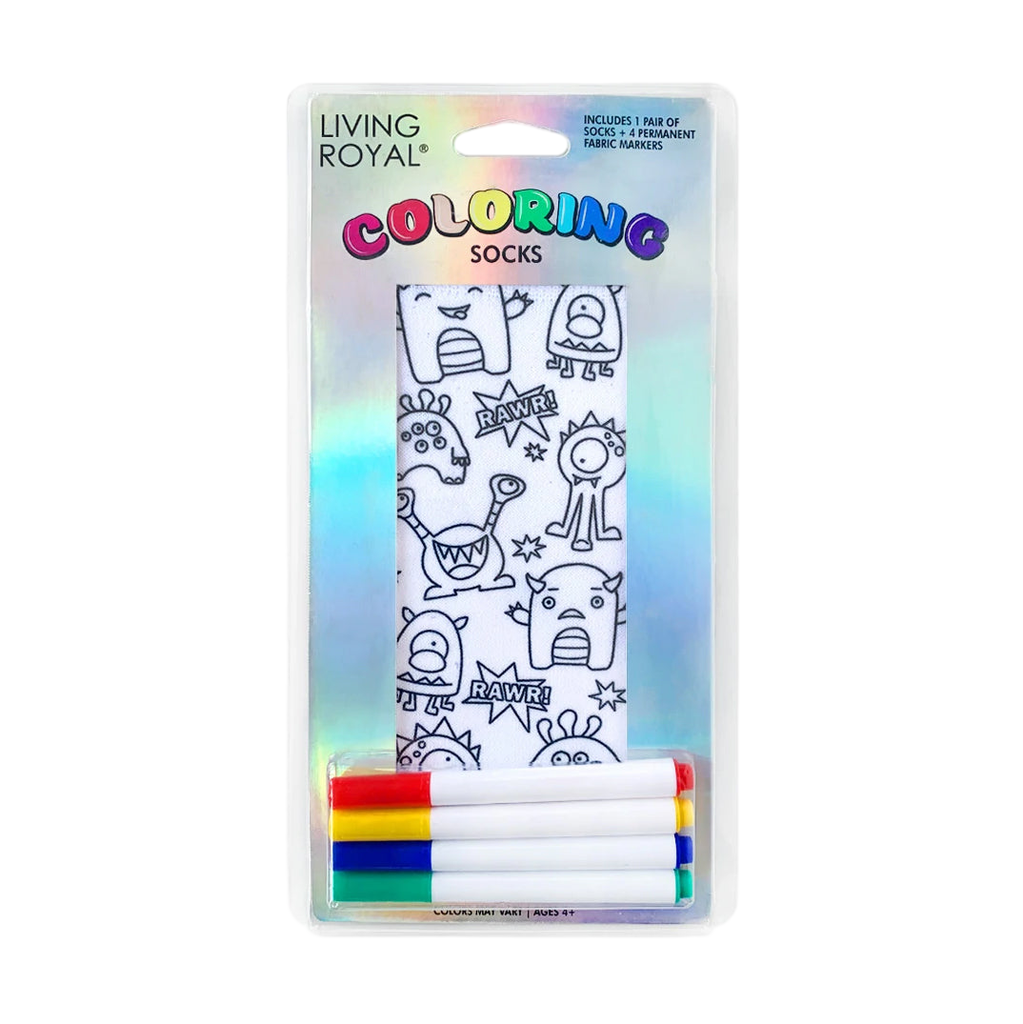 Product packaging showing the socks and markers.  Living Royal brand. [lf]