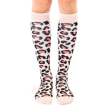 black and orange leopard print knee high socks for women.   