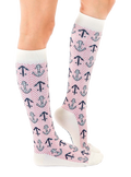 Lifestyle shot of a person wearing the Anchor knee-high socks, showcasing the fit and style. [lf]