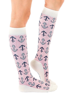 Lifestyle shot of a person wearing the Anchor knee-high socks, showcasing the fit and style. [lf]