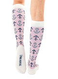 Close-up view of the Anchor socks, highlighting the detailed anchor and herringbone design on a white background. [lf]