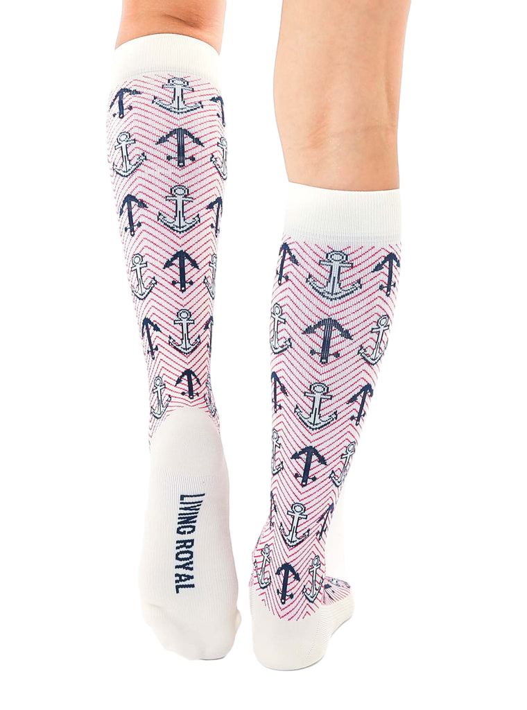 Close-up view of the Anchor socks, highlighting the detailed anchor and herringbone design on a white background. [lf]