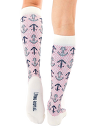 Close-up view of the Anchor socks, highlighting the detailed anchor and herringbone design on a white background. [lf]