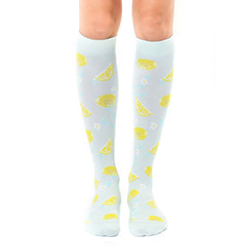 lemon lemon themed womens white novelty knee high socks