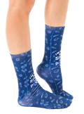 Lifestyle shot: Person wearing the 'Space From People' socks, showing them from the side. [lf]