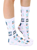Lifestyle shot showing the Plant Manager socks on a person's feet, showcasing how they look when worn. [lf]