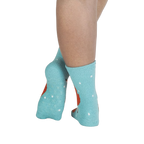 Back view of the fox slipper socks; grippy non-slip soles shown.