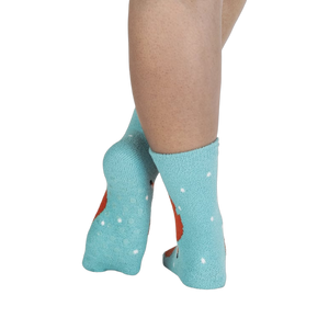 Back view of the fox slipper socks; grippy non-slip soles shown.