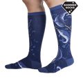Lifestyle photo showing the 'Once Upon a Narwhal Shimmer' knee-high socks on a person's legs.