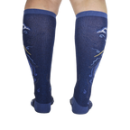 Back view of the 'Once Upon a Narwhal Shimmer' knee-high socks, showcasing the full design.