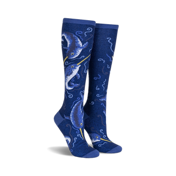 once upon a narwhal shimmer narwhals themed womens blue novelty knee high 0