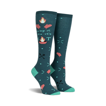 drop it like it's hot cooking themed womens green novelty knee high 0