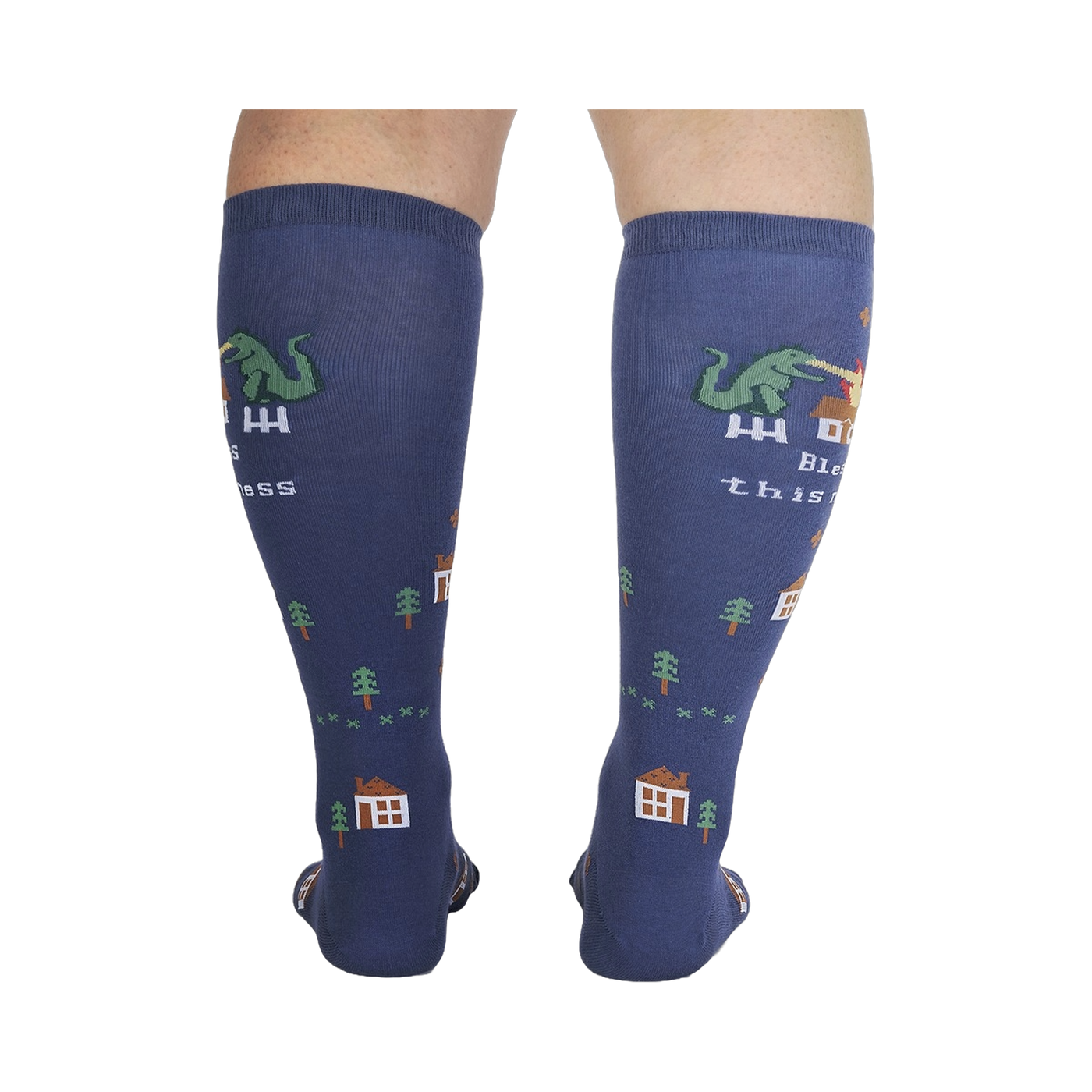Back view of 'Bless This Mess' socks, showing the full design repeat on the back of the socks.