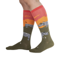Lifestyle shot showing the Rhino-Corn socks on a person's legs.