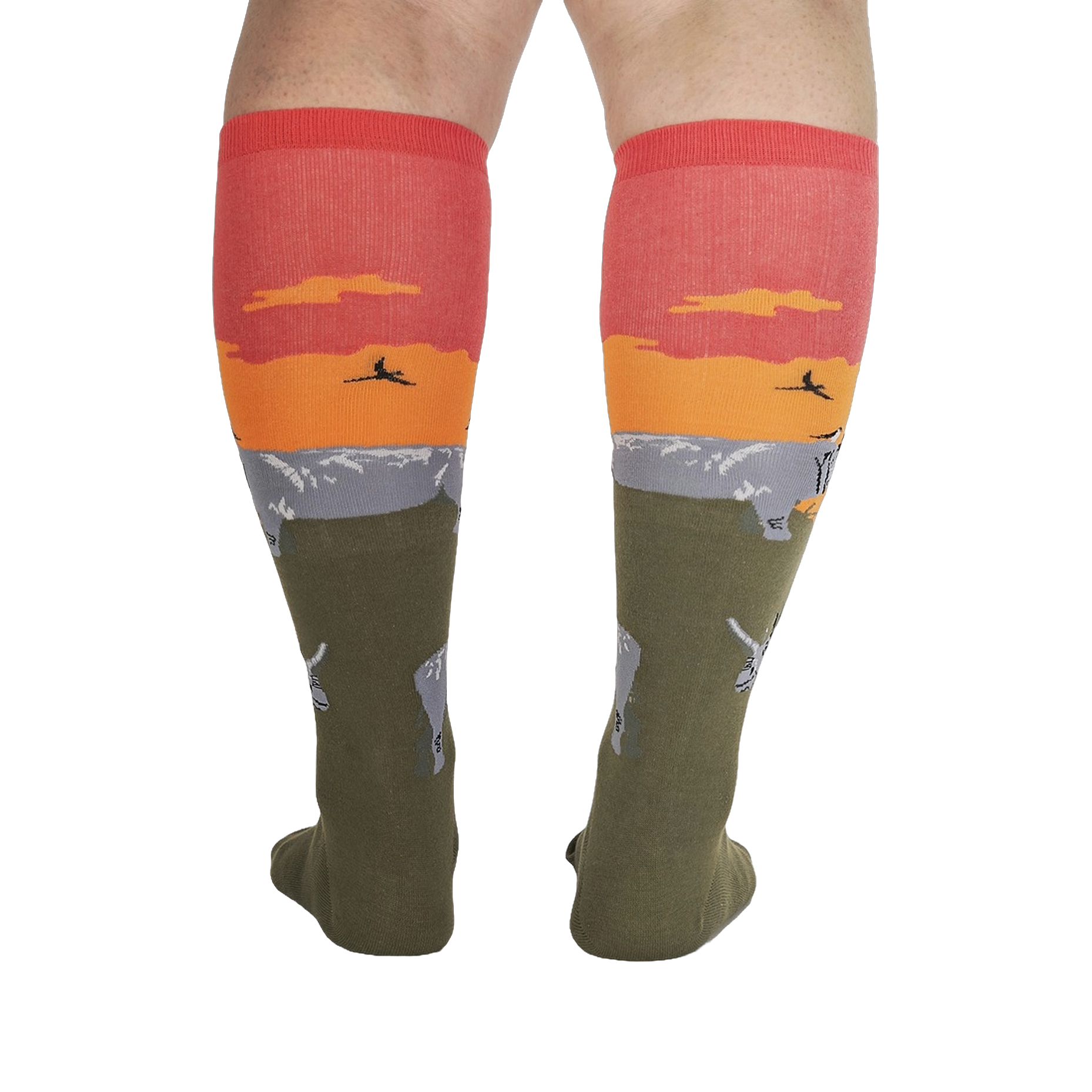 Rear view of the Rhino-Corn socks showcasing the full design.