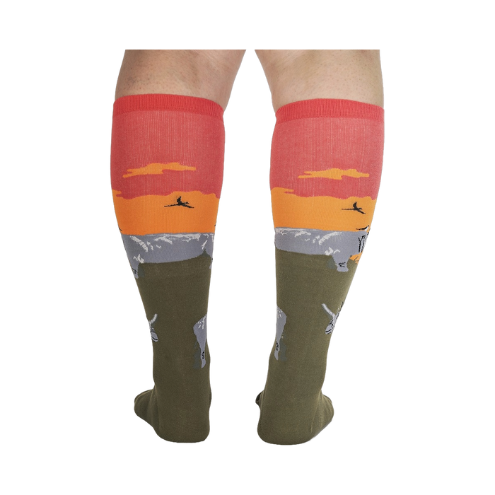 Rear view of the Rhino-Corn socks showcasing the full design.