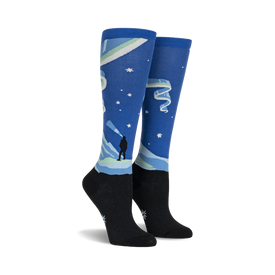 northern lights glow in the dark northern lights themed womens blue novelty knee high 0