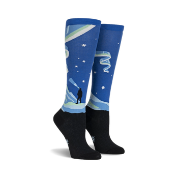 northern lights glow in the dark northern lights themed womens blue novelty knee high 0
