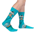 Lifestyle shot of a person's legs wearing the 'Plays Well With Otters' socks, showcasing the full design.