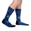 Lifestyle shot showing the socks on a person's legs, showcasing their fit and design.