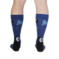 Rear view of the socks on a person's legs showing the back design.