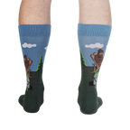 Rear view of a person wearing the 'Bucket List' socks, showcasing the design on the back of the socks.