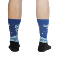 Rear view of a pair of Northern Lights socks on a person's legs, highlighting the full design and color scheme.