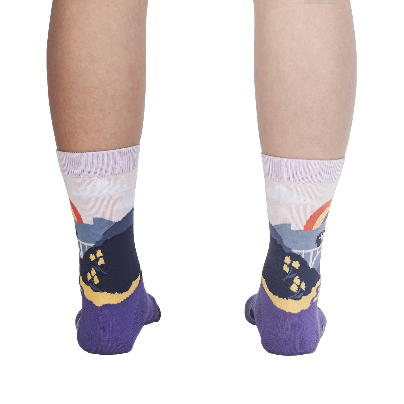 Back view of the socks, highlighting the design details on the back of the socks.