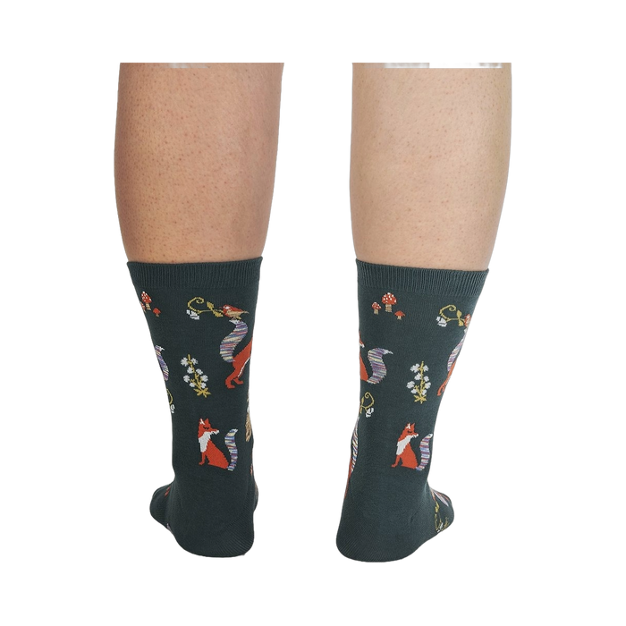 Back view of the socks on a person's legs, showcasing the full design repeat.