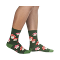 Lifestyle shot showing the Mellow Mushroom socks on a person's legs, showcasing the fit and style.