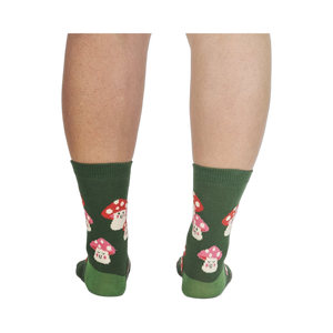 Rear view of the socks, highlighting the full mushroom pattern.