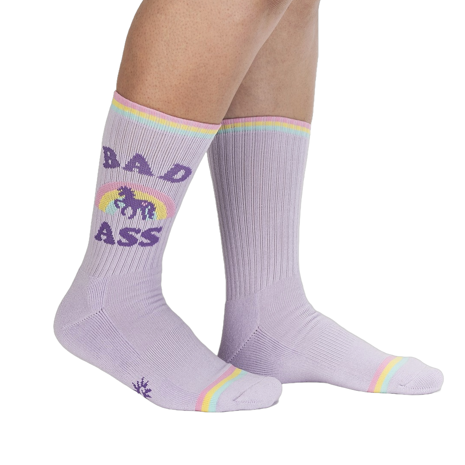 Lifestyle shot showing the socks on a person's legs. 