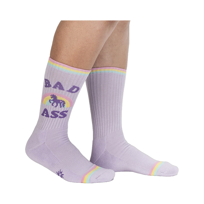 Lifestyle shot showing the socks on a person's legs. 