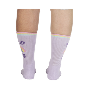 Rear view of the socks on a person's legs, showing the back design.
