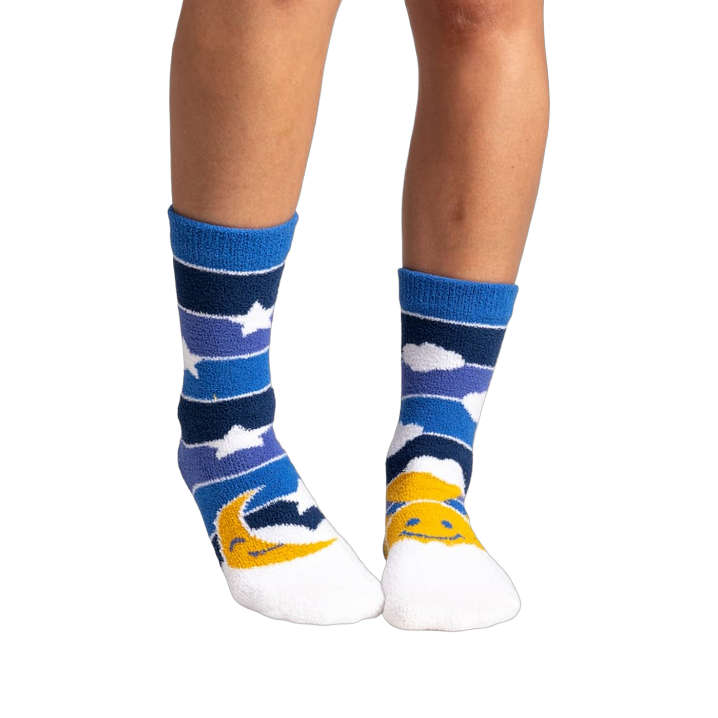 Lifestyle shot showing the socks on a person's feet.