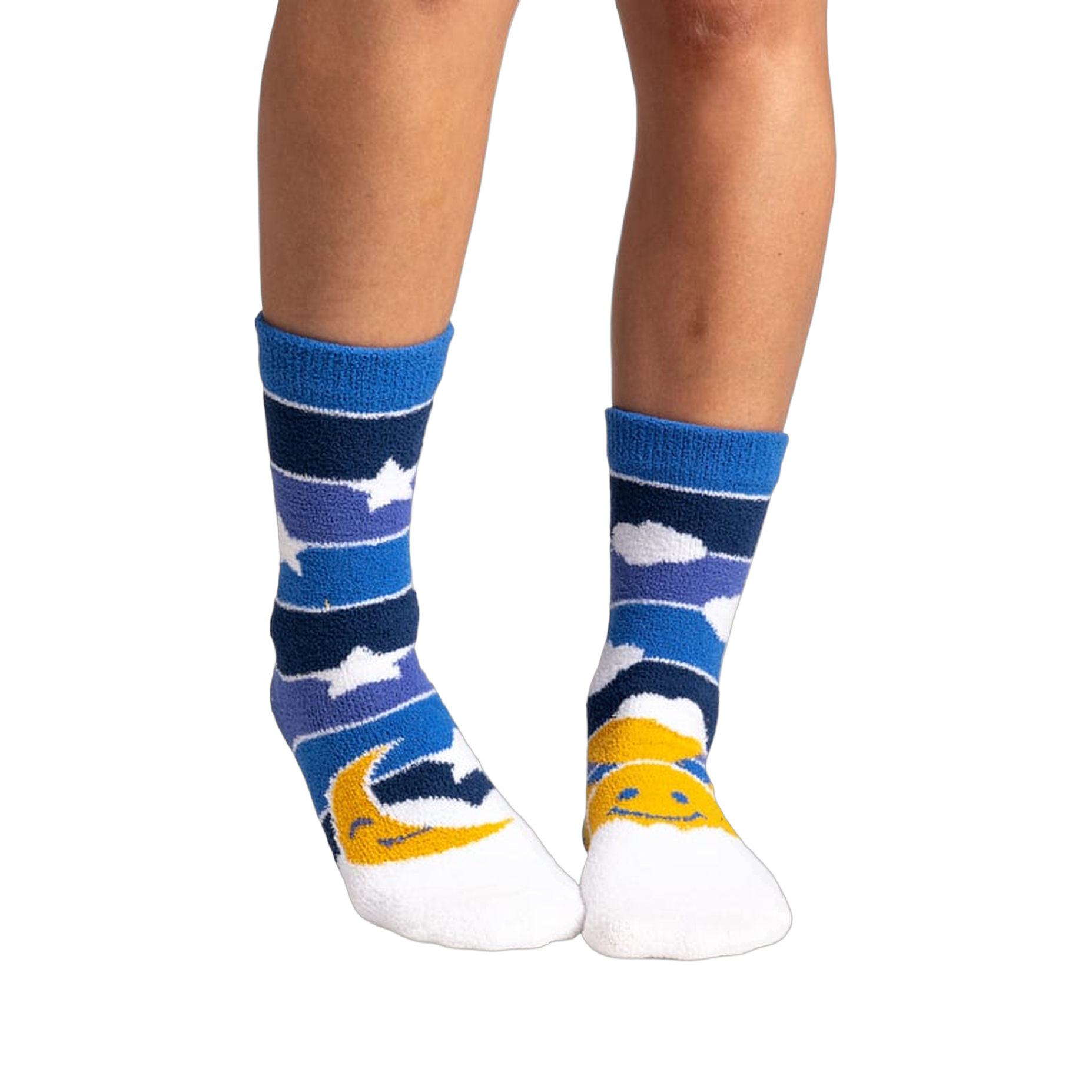 Lifestyle shot showing the socks on a person's feet.