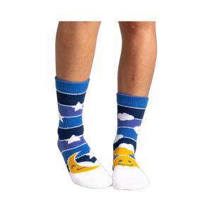 Lifestyle shot showing the socks on a person's feet.