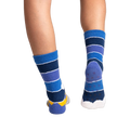 Rear view of the socks on a person's feet, showing the gripper soles.