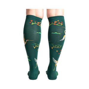 Rear view of the Flying Cranes knee-high socks, highlighting the back design details.