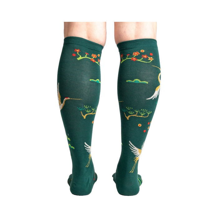 Rear view of the Flying Cranes knee-high socks, highlighting the back design details.