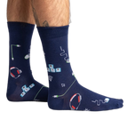 Lifestyle shot showing the socks on a person's legs, showcasing the fit and design.