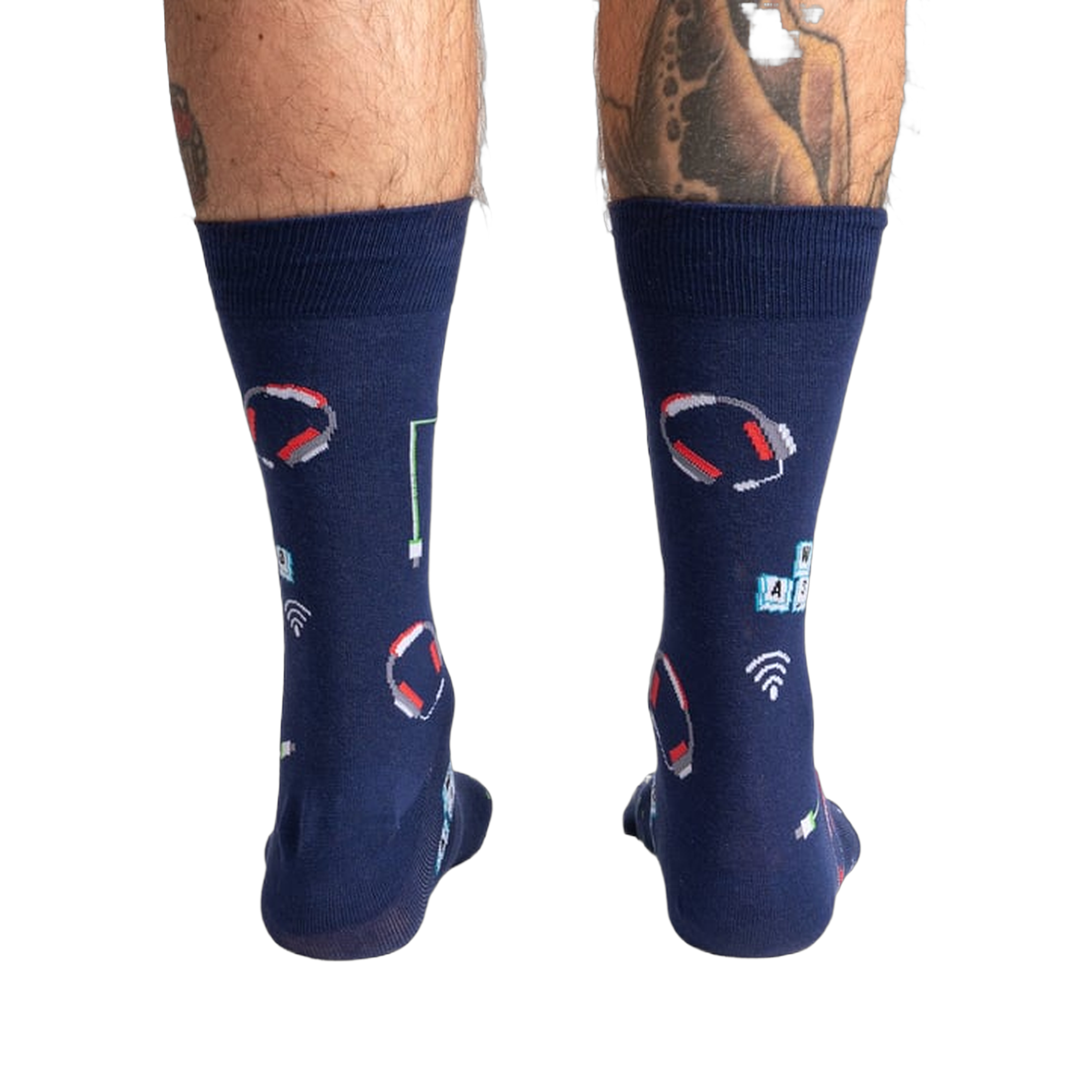 Rear view of the socks, highlighting the full design spread across the back.