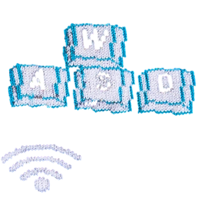 Close-up detail shot of the sock's pixelated keyboard and Wi-Fi symbol design.