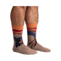 Lifestyle shot: The Sasquatch Scream socks on a model's legs, showcasing the full design and fit.