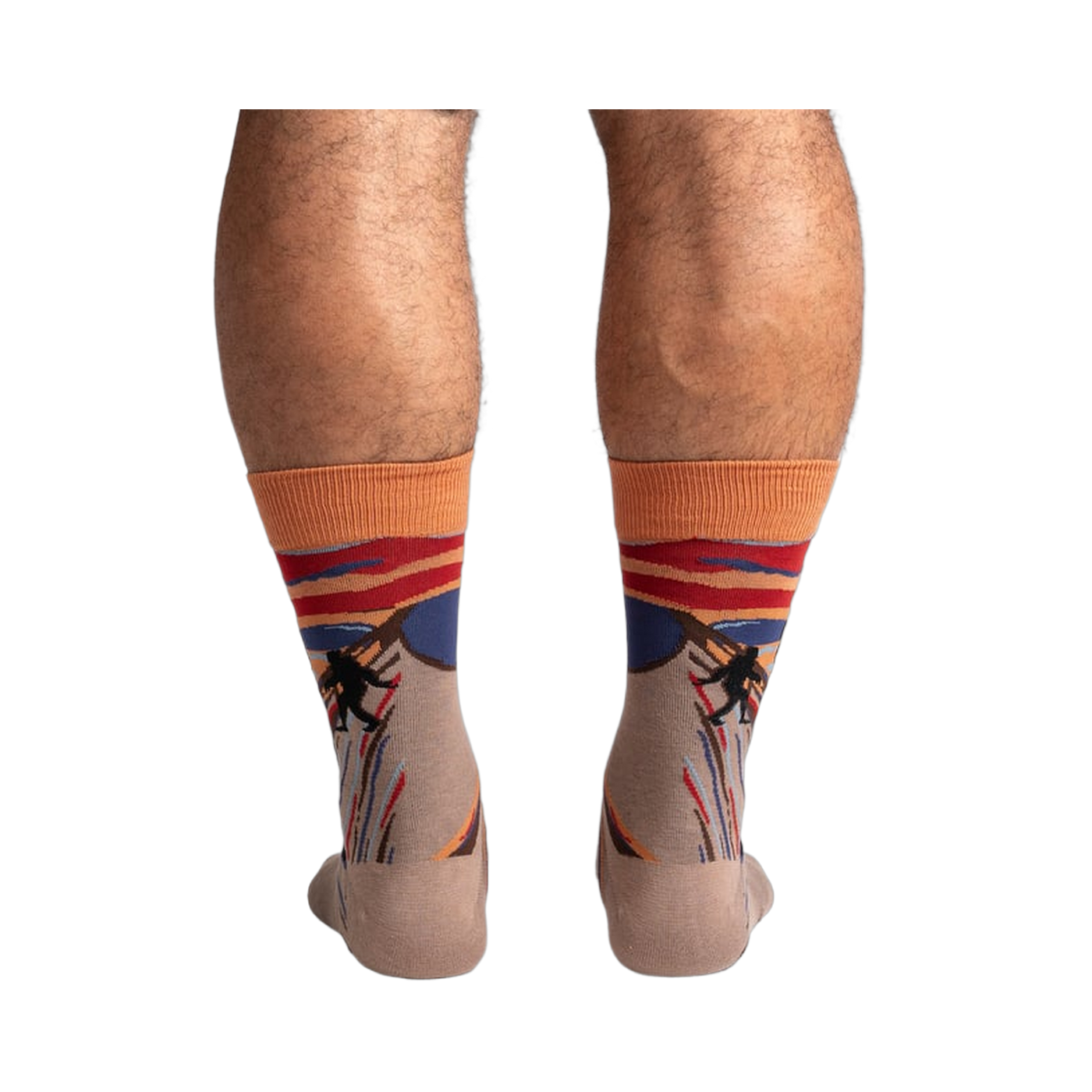 Back view of the socks, highlighting the Sasquatch details within The Scream's landscape.