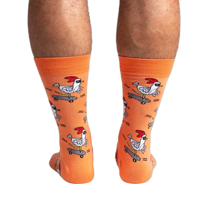 Rear view of the Rad Chicken socks, highlighting the design's full coverage.
