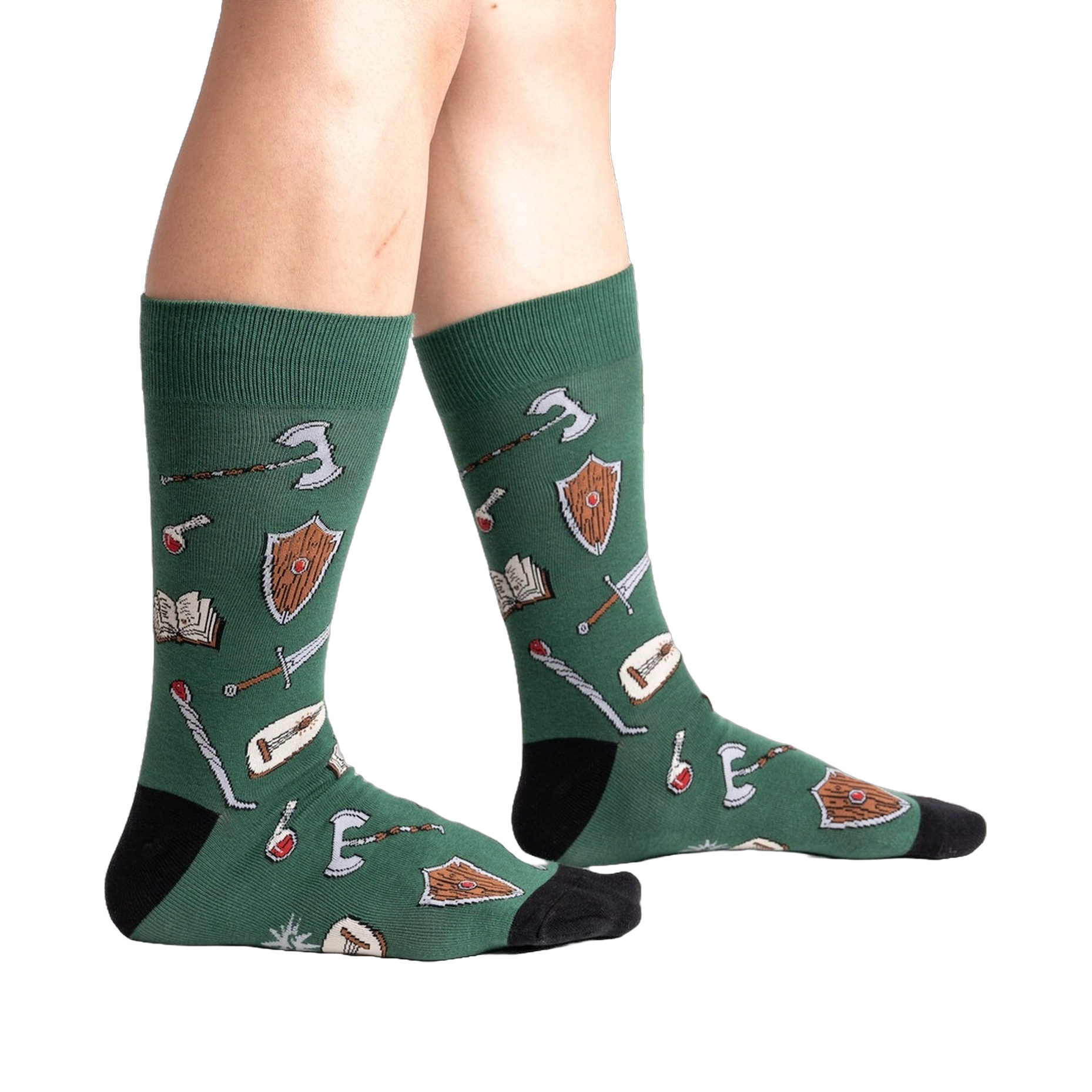 Lifestyle shot showing the socks on a person's legs, highlighting the fit and design.