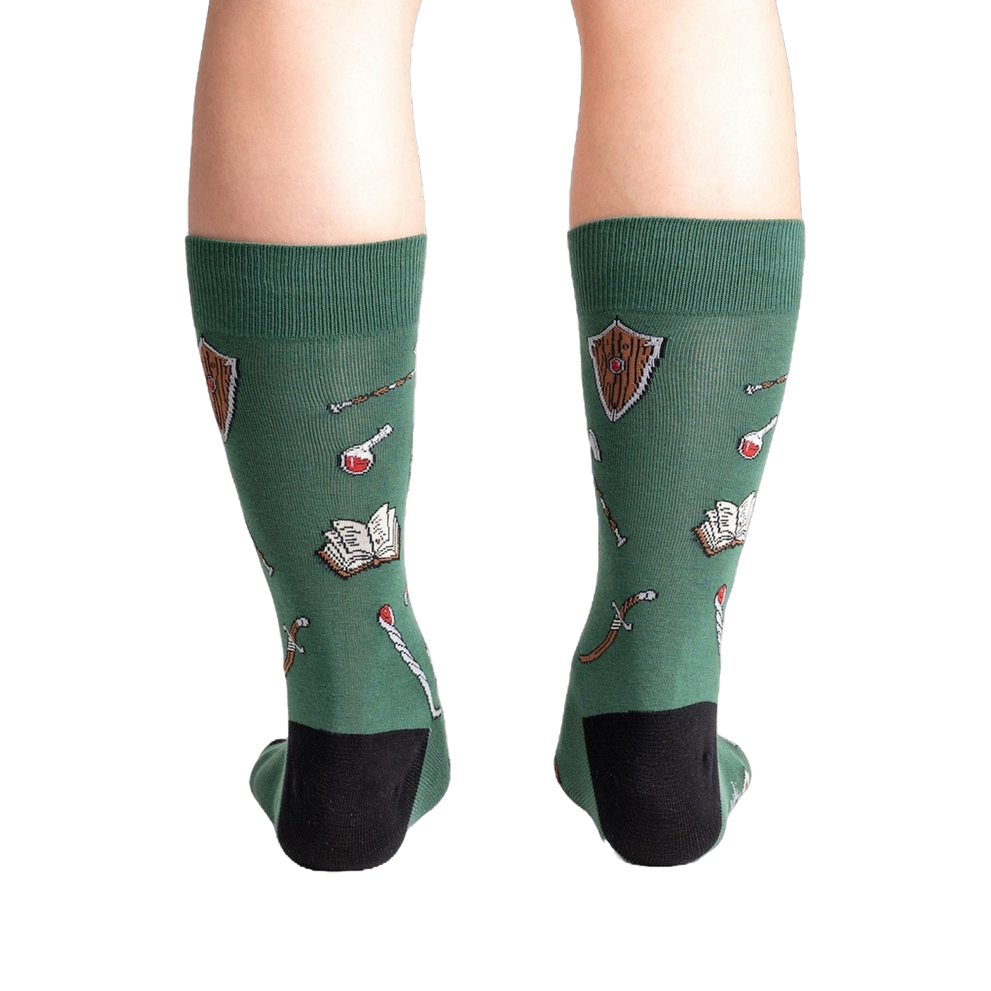 Rear view of the socks showcasing the full pattern and design on the back.